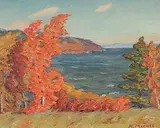 Alfred Ernest Mickle, Untitled - Autumn Shoreline, oil on canvas board