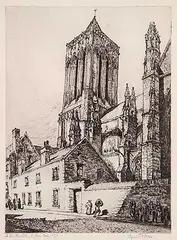 Cyril Power, La Tour Penchee, St. Jean, Caen, 1887, etching on paper