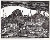 Clifford Foard Robinson, Little Italy, Exshaw, Alta. #32/50, wood block on paper