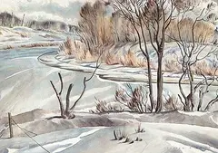 Donald Appelbe Smith, Untitled - Wintery River, 1948, watercolour on paper