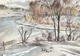 Donald Appelbe Smith, Untitled - Wintery River, 1948, watercolour on paper