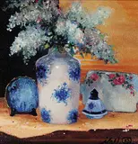 Joan Hall Staseson, Untitled - White Lilacs in Porcelain Vase, oil on canvas