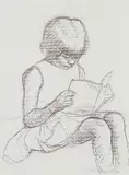 Frederick Bourchier Taylor, Girl Reading, 1976, conte on paper