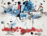 Rolf Erland Ungstad, Untitled - Abstract in Red and Blue, 1960, watercolour on paper