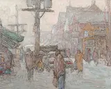 Donald Besco, Snow Squall, Kensington, oil on hard board