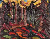 Kenneth Loveless, Untitled - Forest Interior, Autumn, oil on wood board