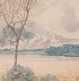 Walter J. Phillips, St. Andrews on the Red #42/100, 1923, colour wood block on paper