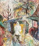 Isobelle Chestnut Reid, Untitled - The Artist at Her Easel, oil on hard board