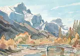 Slopes of Rundle by Margaret Shelton, 1978, watercolour on paper, sold Oct 2003