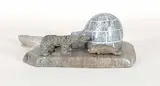 Kuptana Lyall, Untitled - Igloo Scene with Bear and Seal, soapstone sculpture with wood and bone