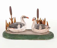 Charles Joett, Untitled - Two Ducks in Reeds, painted wood carving