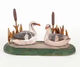 Charles Joett, Untitled - Two Ducks in Reeds, painted wood carving
