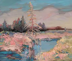 Wang Kui, Old Spruce, acrylic on wood board