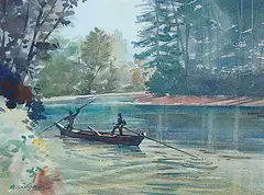 Ron Wilson, Untitled - Punting on the River, 1997, watercolour on paper