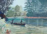 Ron Wilson, Untitled - Punting on the River, 1997, watercolour on paper