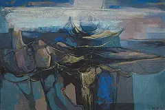 John Howard Bechtel, By the Sea, 1961, oil on hard board