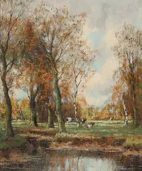 Untitled - Cattle in Pasture by Willem Hendriks, oil on canvas, sold Jun 2003