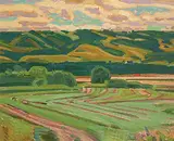 Highland Qu'Appelle Valley Lumsden by Illingworth Kerr, 1982, oil on canvas board, sold Jun 2003