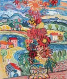 Wladimir Lewicki, Untitled - Landscape with Flowers, 1970, oil on canvas