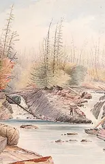 Joseph Thomas Rolph, Untitled - Fisherman at a Double Waterfall, 1877, watercolour on paper