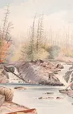 Joseph Thomas Rolph, Untitled - Fisherman at a Double Waterfall, 1877, watercolour on paper
