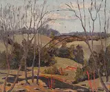 George Thomson, Untitled - Summer Stream / Water Reflections and Bridge, oil on paper board