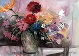 Henry DeJager, Peonies, 1989, watercolour on paper