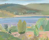 Alma Duncan, Untitled - Ottawa Valley and River Landscape, oil on wood board