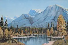 Matt Lindstrom, Untitled - Rocky Mountain Lake, 1940, gouache on paper board