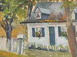 Francois Pagnuelo, Untitled - Small Cottage Amid Trees, 1940, oil on hard board