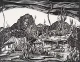 Clifford Foard Robinson, Little Italy, Exshaw, Alta #36/50, wood block on paper