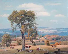 Frederick Henry Brigden, Across the Fields, Hockley Valley, 1953, oil on canvas board
