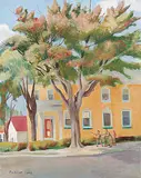 Alma Duncan, Children Play Outside Bank, Cote des Neiges Road, Montreal, 1943, oil on canvas