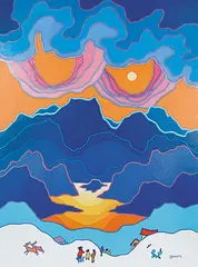 Deer in Flight by Ted Harrison, 1984, acrylic on canvas, sold Apr 2003