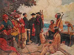 Claude W. Gray, Father Hennepin, Jesuit Priest, Taking Leave of La Salle to Discover the Headwaters of the Mississippi, 1924, oil on paper board