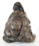 Kaka Ashoona, Mother and Twins, 1970, dark green stone carving