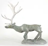 Elijah Pudlat Pootoogook, Caribou, 1998, light green stone carving with bone