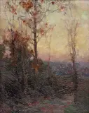 Untitled - Village at Dusk by Elizabeth Annie McGillivray Knowles, oil on canvas, sold Apr 2003