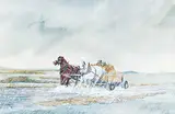 Armand J. Paquette, Untitled - Horse Team in Rain Storm, watercolour on paper