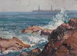 Hal Ross Perrigard, Twin Lights on Thatchers Island, Cape Ann, Mass., 1925, oil on wood board