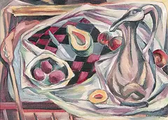 Checked Table by Bartley Robilliard Pragnell, 1951, oil on canvas board, sold Apr 2003