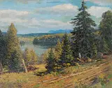 Adam Sherriff Scott, Untitled - View of the Lake, oil on hard board