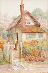 Untitled - Through the Cottage Gate by Ethel Hughes, watercolour on paper, sold Apr 2003