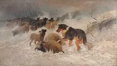 Frederick E. Valter, Sheep in a Snowstorm, The Rescue, 1884, oil on canvas