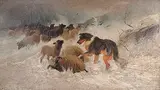 Frederick E. Valter, Sheep in a Snowstorm, The Rescue, 1884, oil on canvas