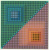 Victor Vasarely, Untitled - Green and Orange #9/75, colour silkscreen on paper