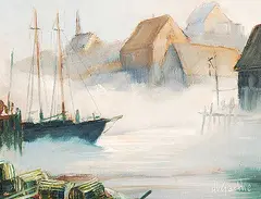 William Edward de Garthe, Untitled - Dock Scene, oil on canvas board