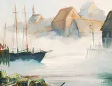 William Edward de Garthe, Untitled - Dock Scene, oil on canvas board