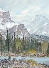 Elaine Fleming, Untitled - Mountains near Banff, watercolour on paper