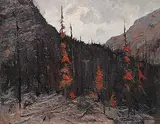William John Hopkinson, Fire Swept Mt. Wimper, B.C., oil on hard board